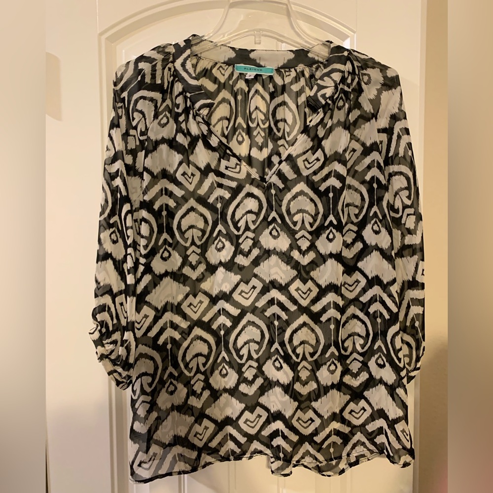 EUC Pleione Blouse x Nordstrom Black & White Sheer Women’s Blouse Medium Petite